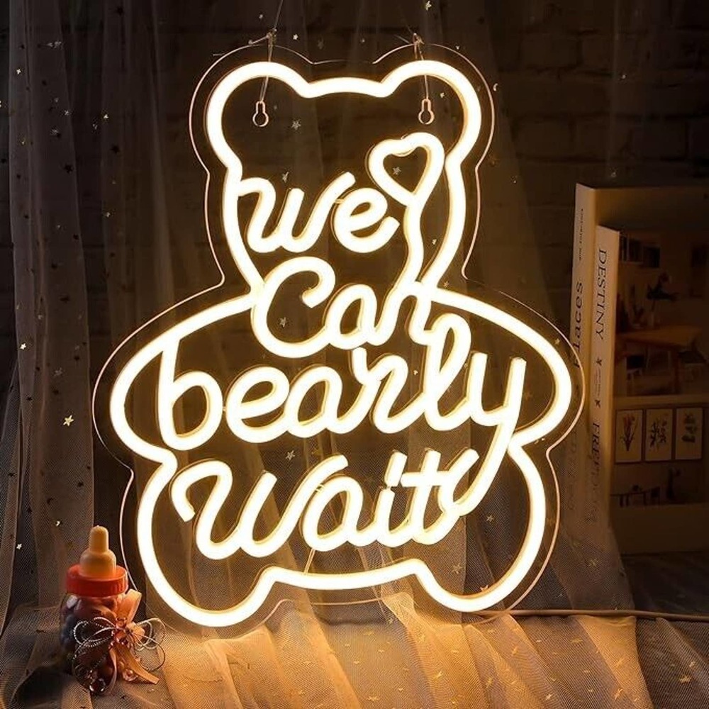 We Can Bearly Wait Baby Shower Decorations Baby Bear Sign Hanging Baby Sign W...